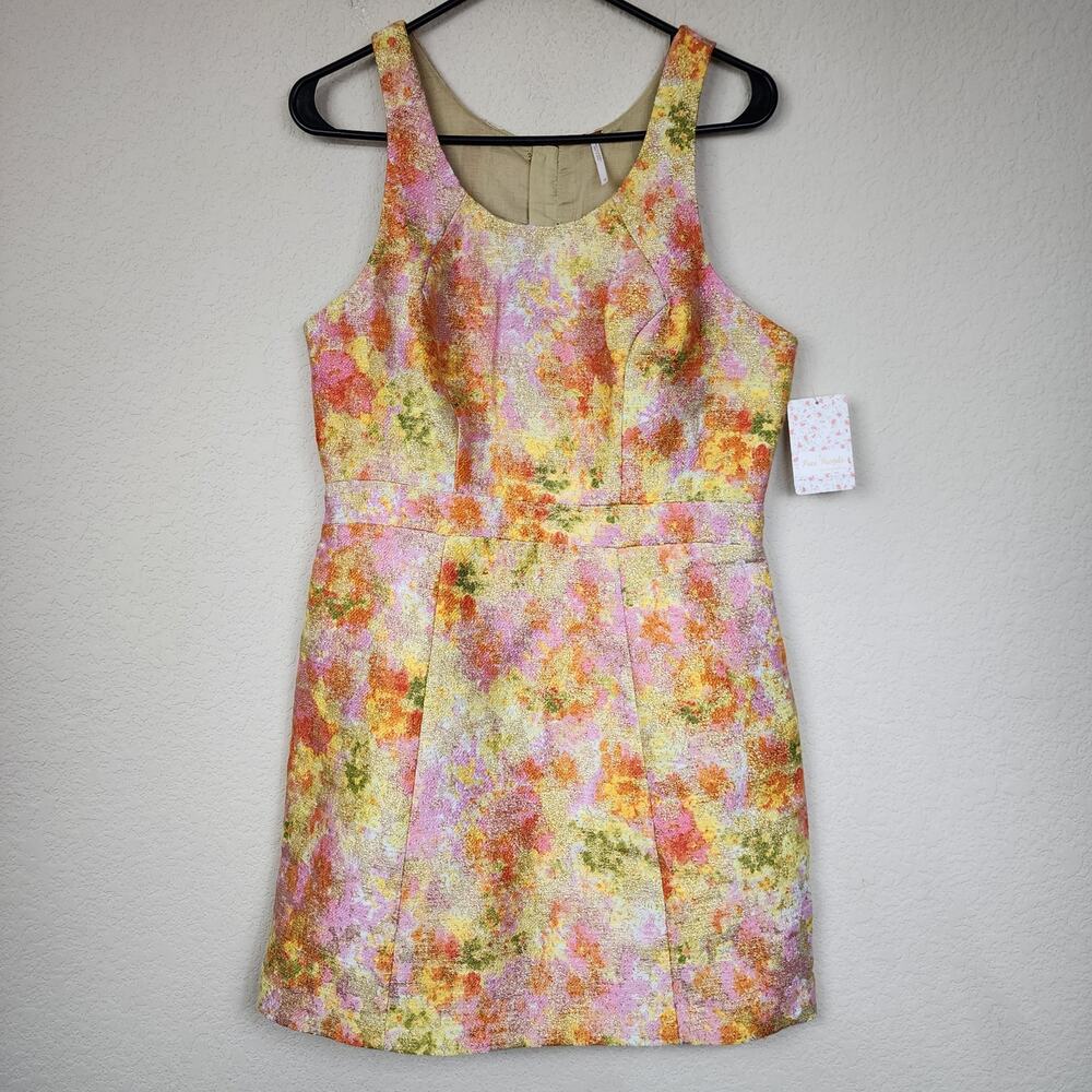 NWT Free People Metallic Gold Shimmer Multicolor Mini Dress